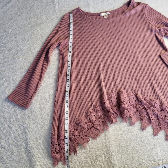 Teint Pink Textured Sweater with Crochet Bottom Women's Size XL - Picture 4 of 9